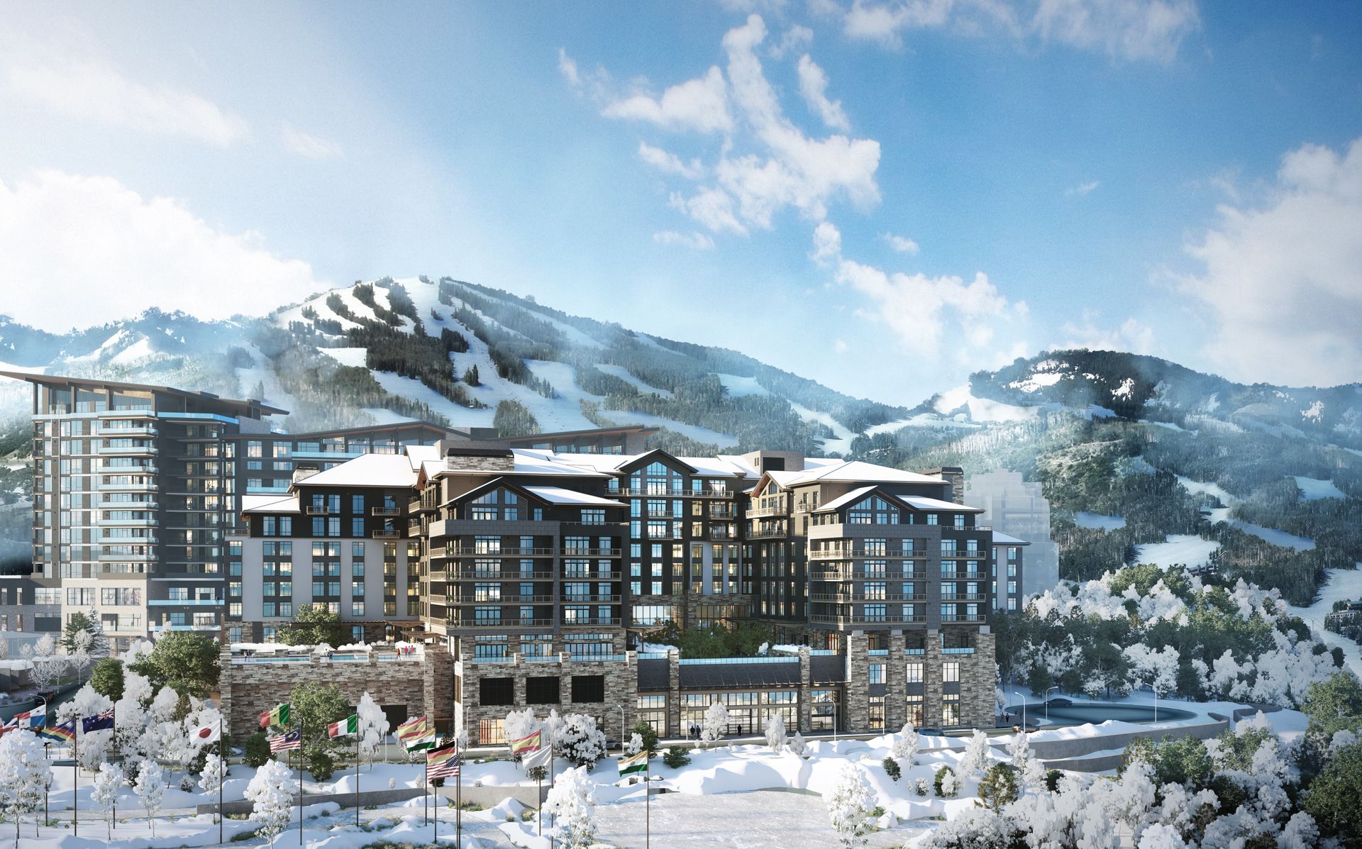 Grand Hyatt Deer Valley resort nestled in mountain landscape